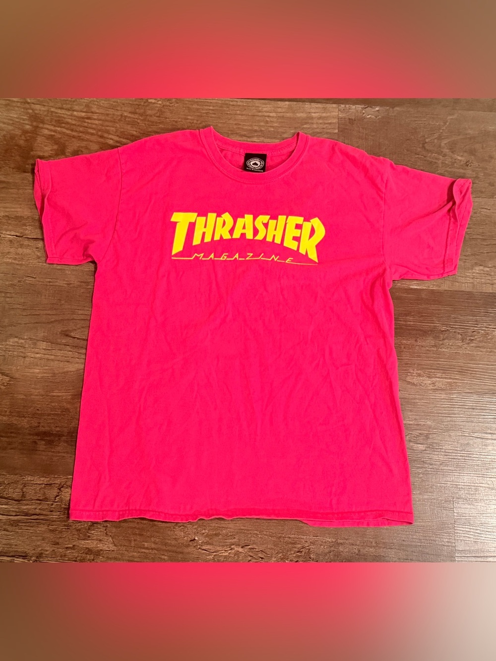 Thrasher Neon Pink Short Sleeve Tee with Yellow Logo